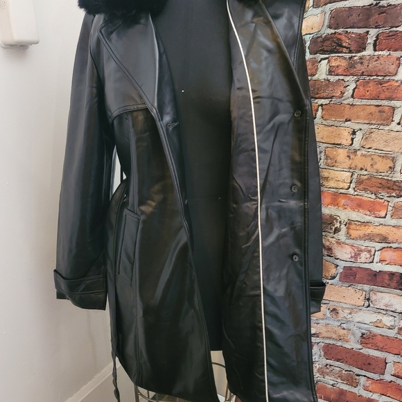 Vince Camuto Womans Black Faux leather Trench Coat Detachable Collar - Picture 13 of 14